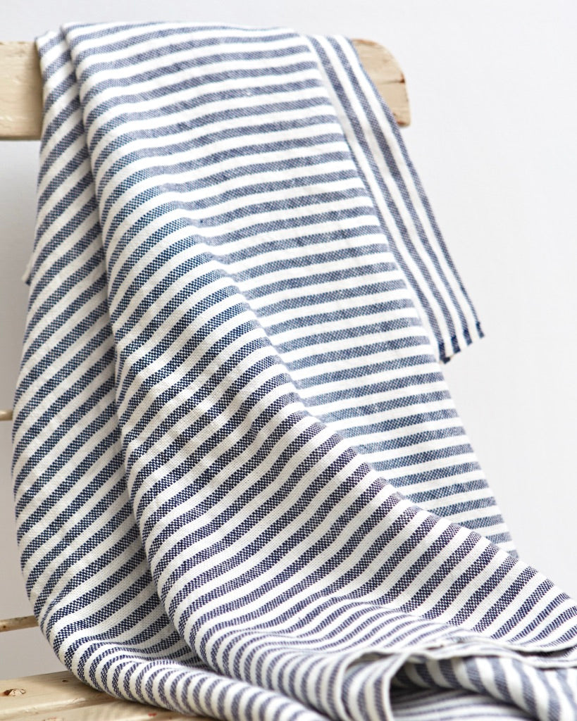 Chambray Linen Blanket: Navy Stripe