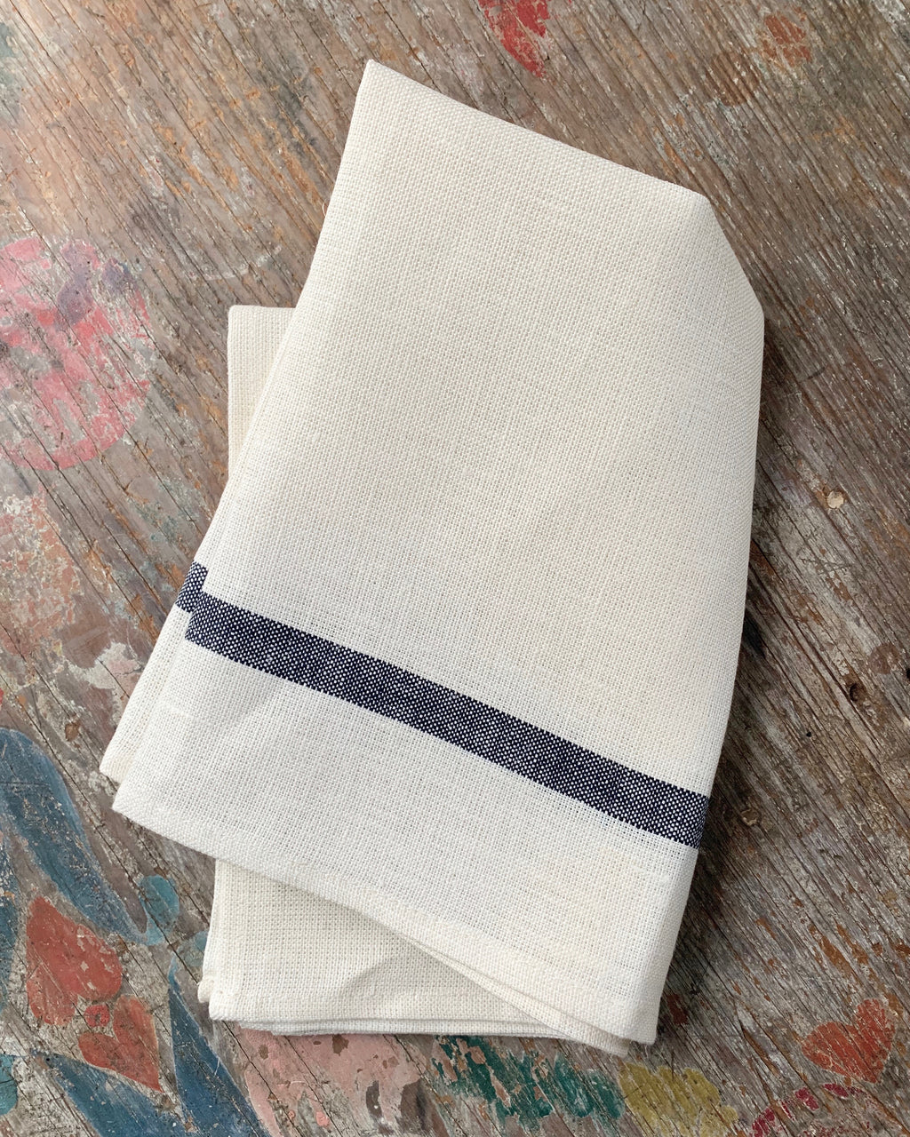 Thick Linen Kitchen Cloth: White with Navy Stripe
