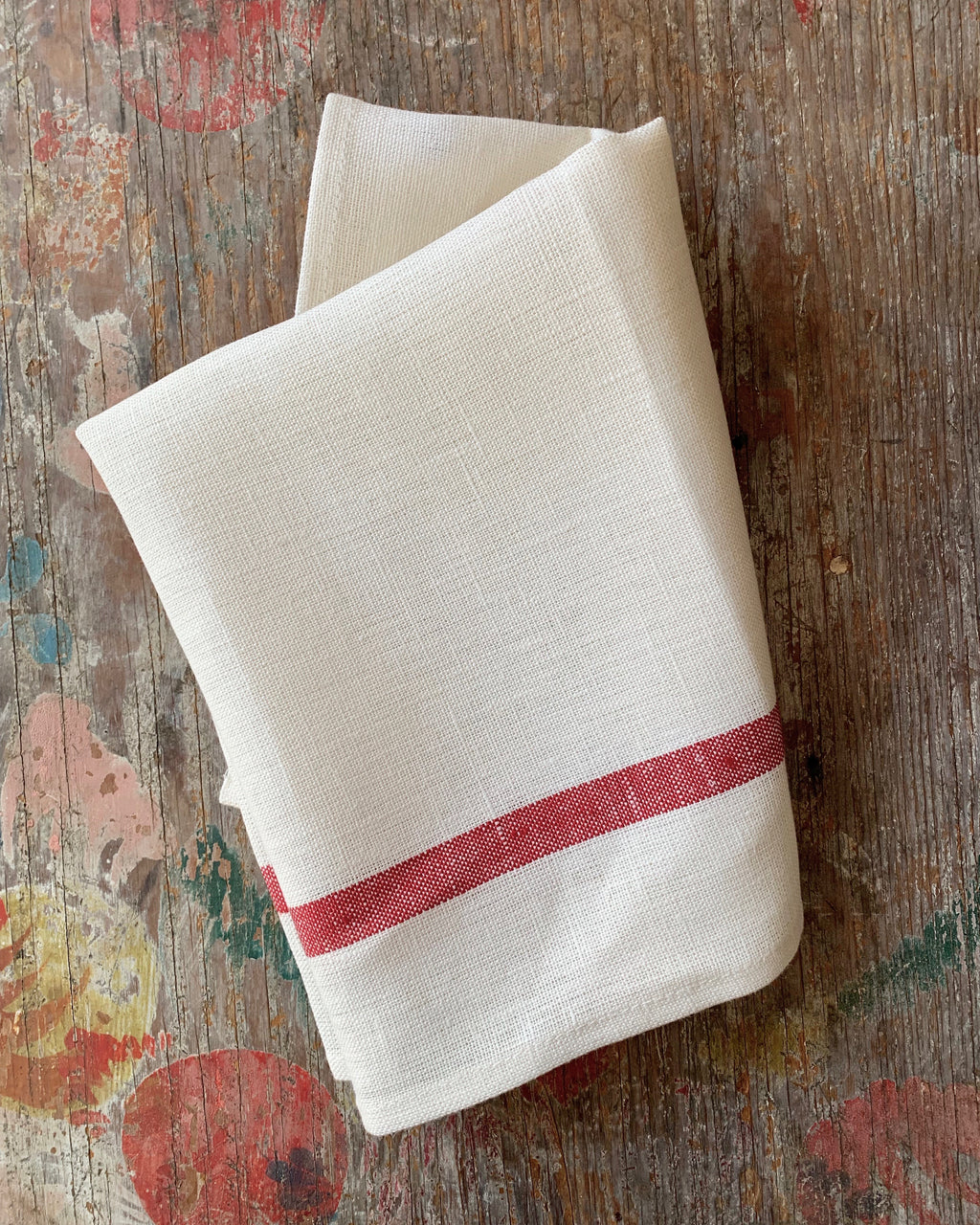 Thick Linen Kitchen Cloth: White with Red Stripe
