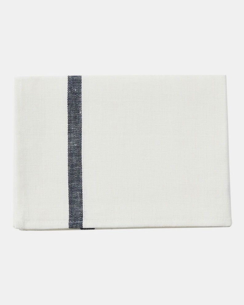 Thick Linen Kitchen Cloth: White with Navy Stripe