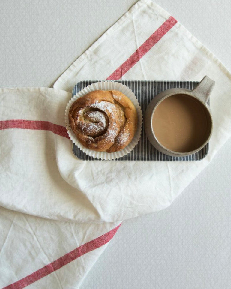 Thick Linen Kitchen Cloth: White with Red Stripe