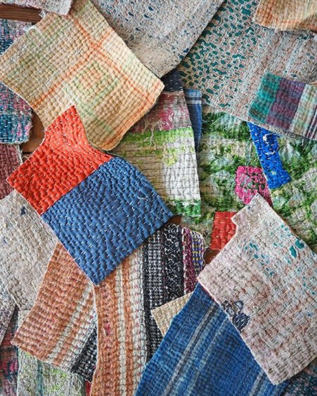 Kantha Quilt Assorted Size & Color Remnant Set: 250g