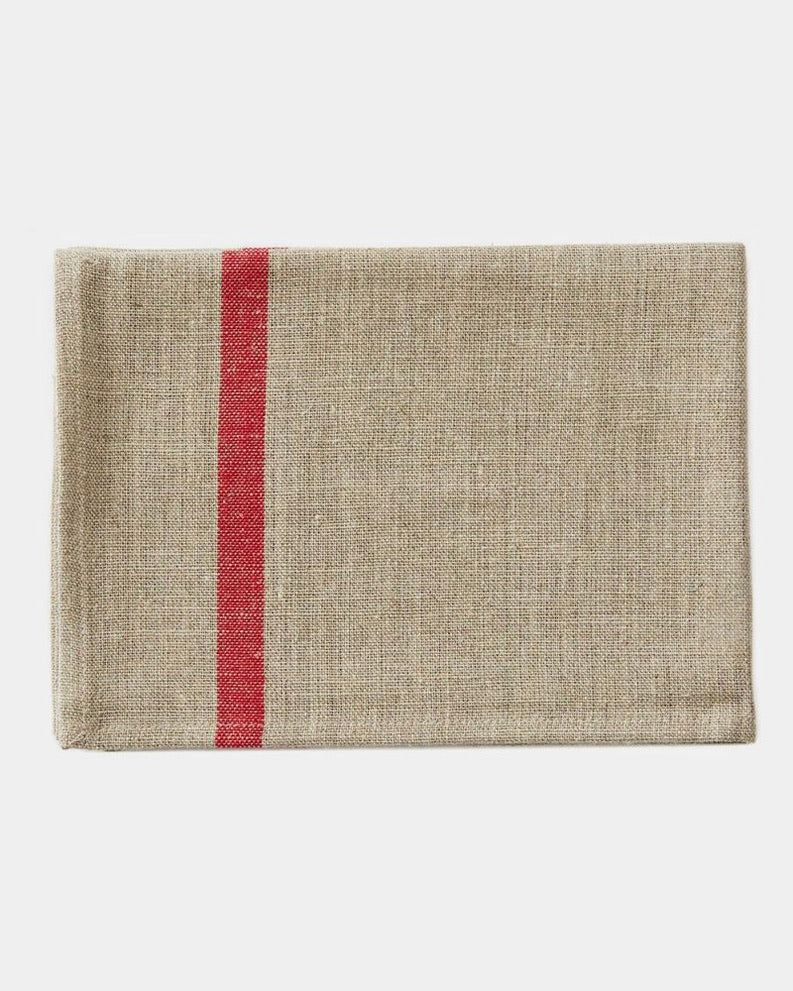 Thick Linen Kitchen Cloth: Natural with Red Stripe