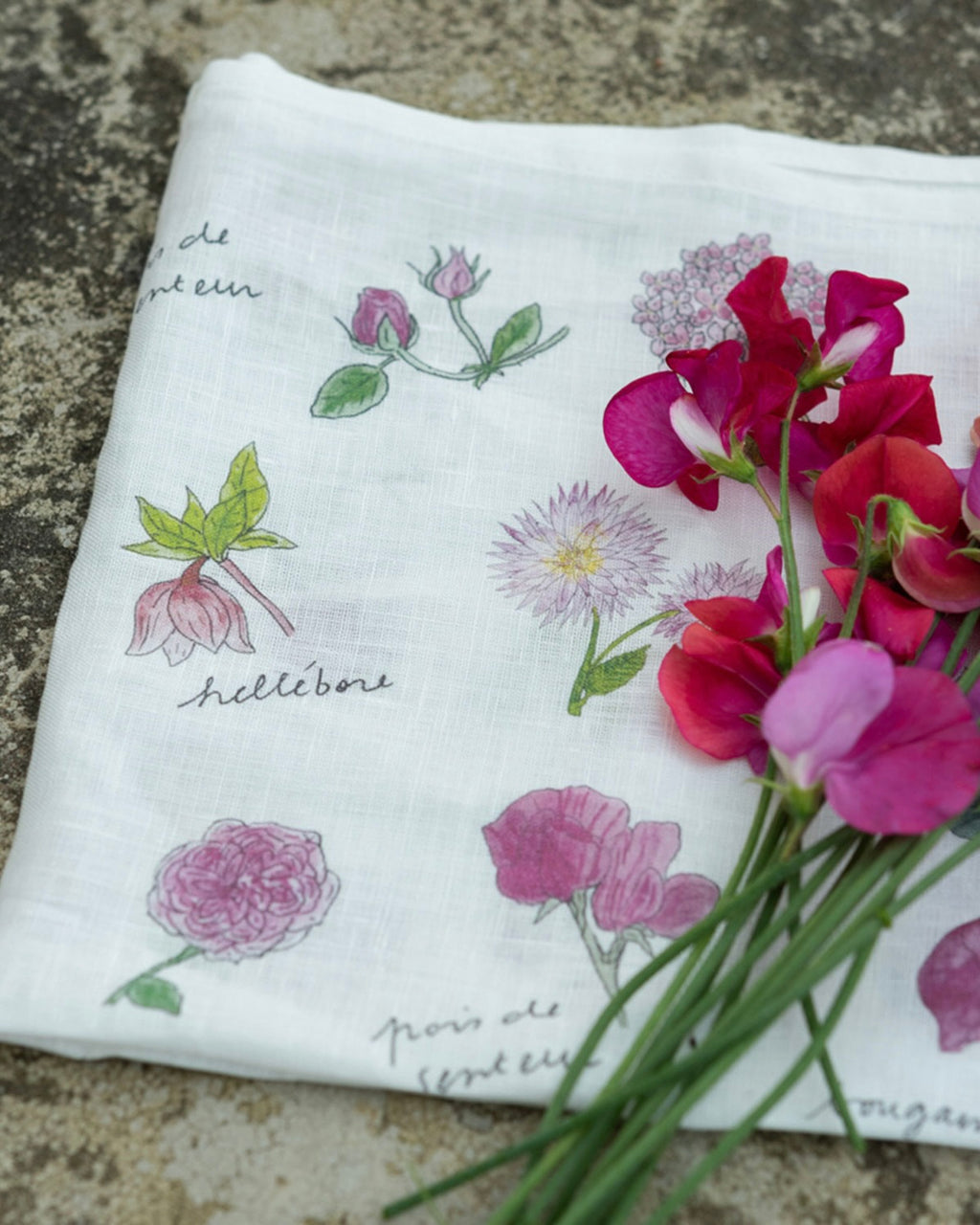 Handkerchief-Isabelle Boinot: Pink Flowers