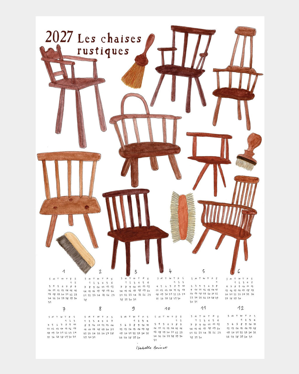 2027 Calendar Cloth: Les Chaises Rustique