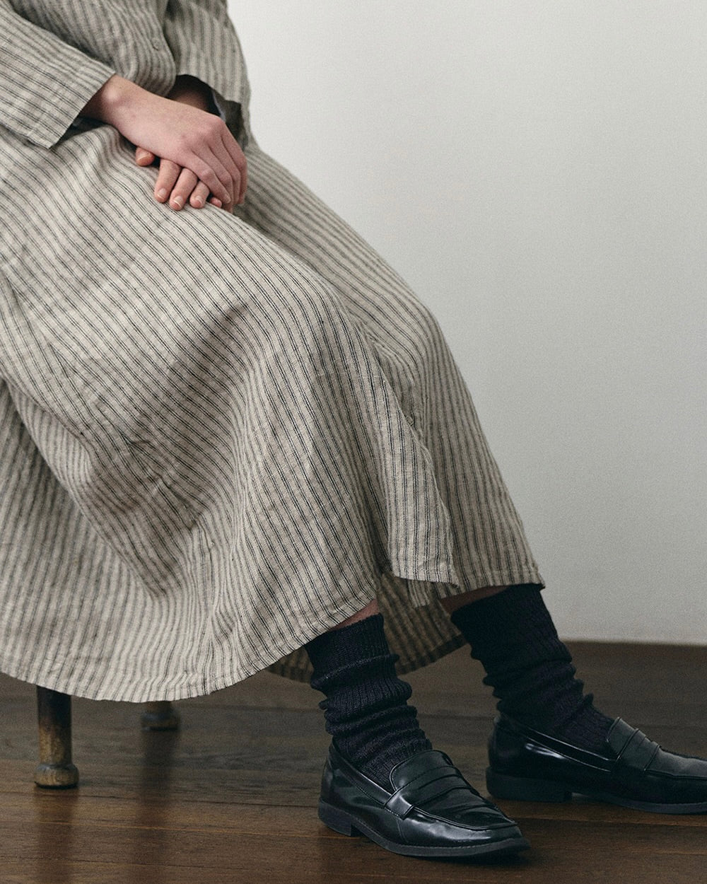 Linen Rib Crew Sock: Black