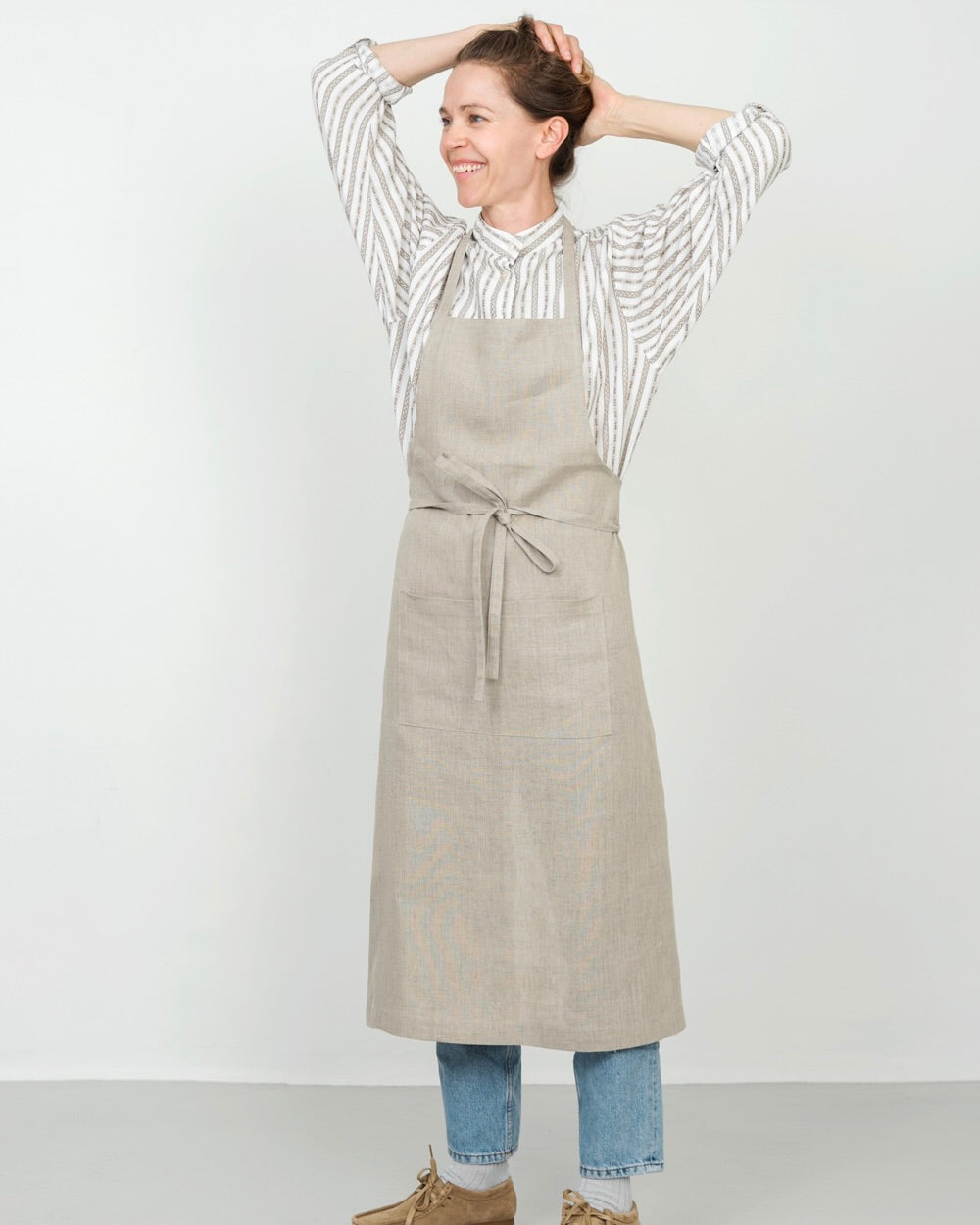 Full Apron: Natural with Stamp Shop Fog Linen Full Apron: Natural with Stamp Shop Fog Linen