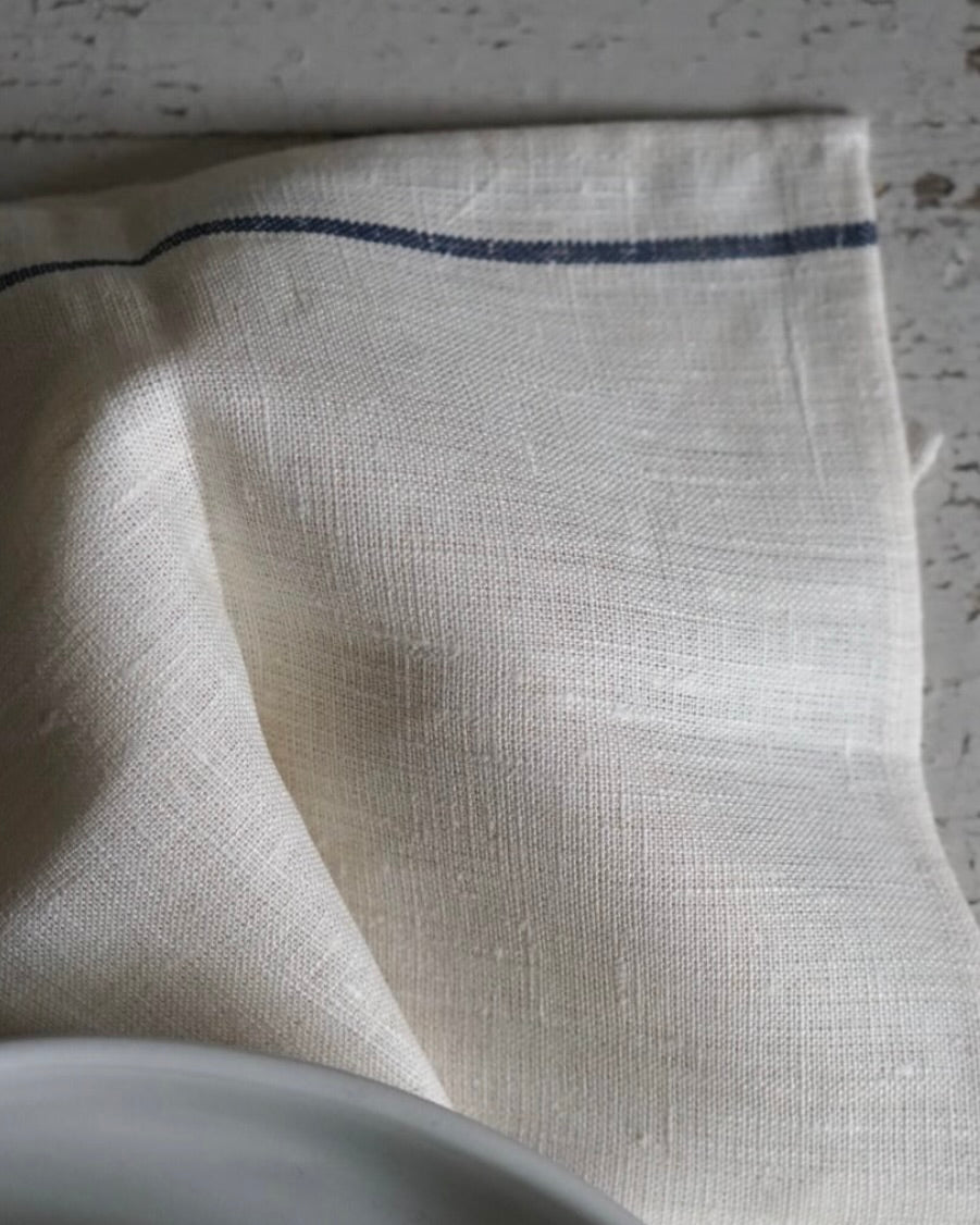 Thick Linen Kitchen Cloth: Thin Line: Ivory/Navy