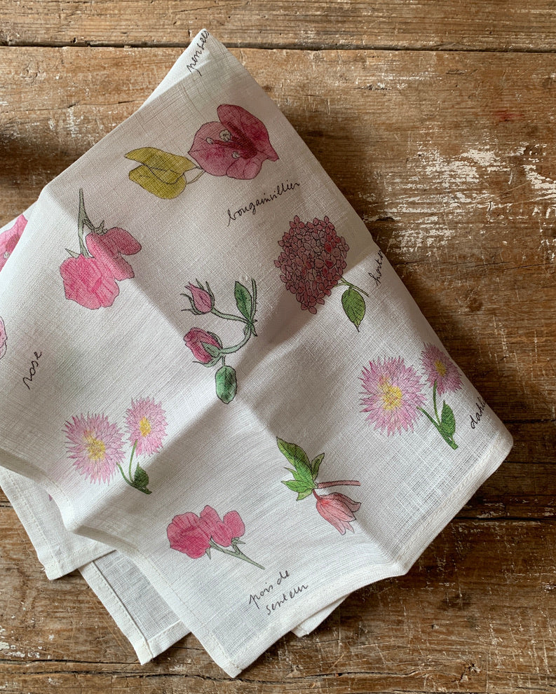 Handkerchief-Isabelle Boinot: Pink Flowers
