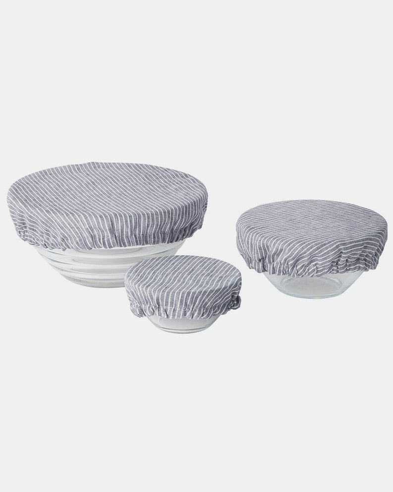 Linen Bowl Cover 3-Piece Assorted Set: Grey White Stripe - Thumbnail 2