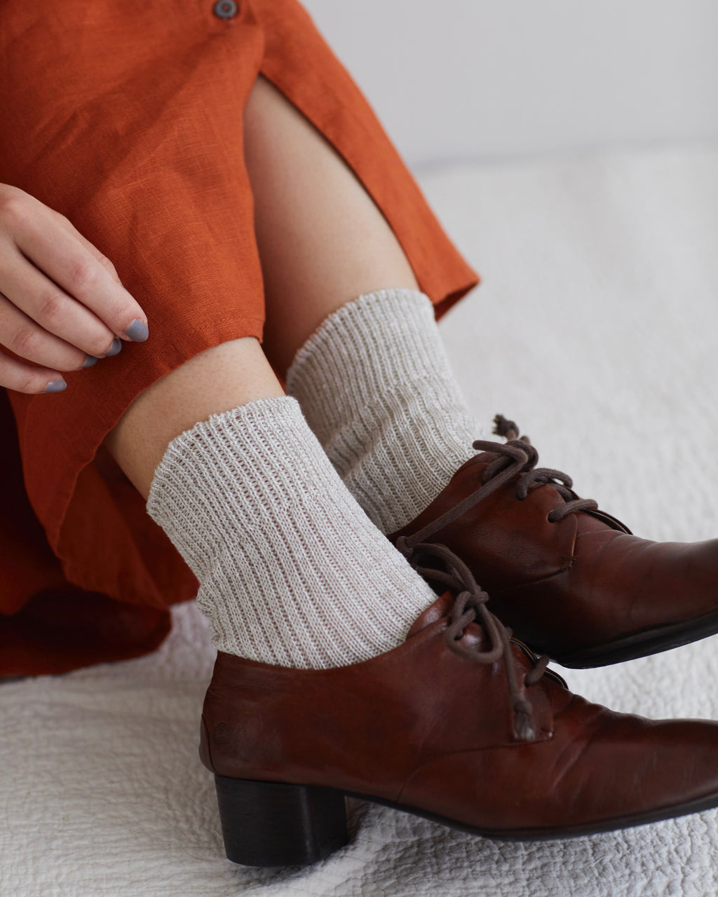 Linen Rib Sock: Natural