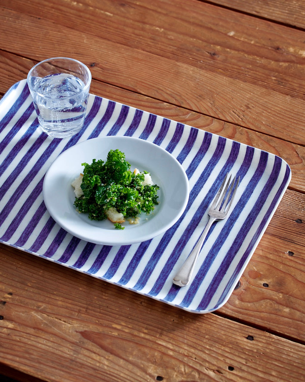 Linen Tray Large: Blue White Stripe