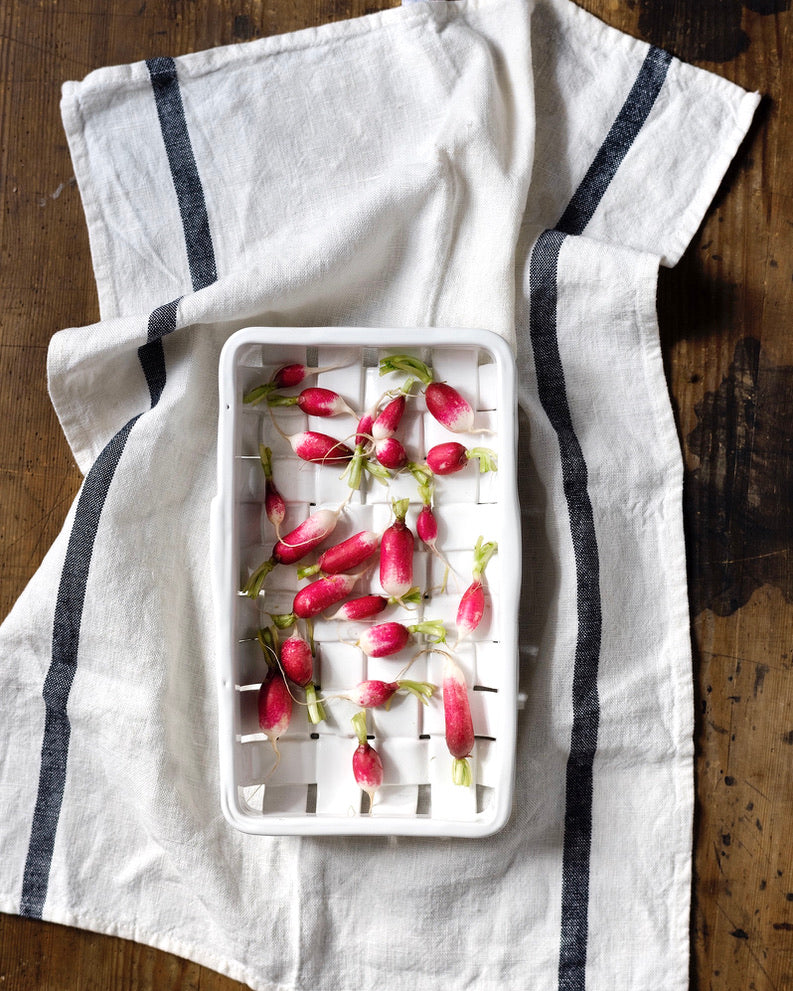 Thick Linen Kitchen Cloth: White with Navy Stripe