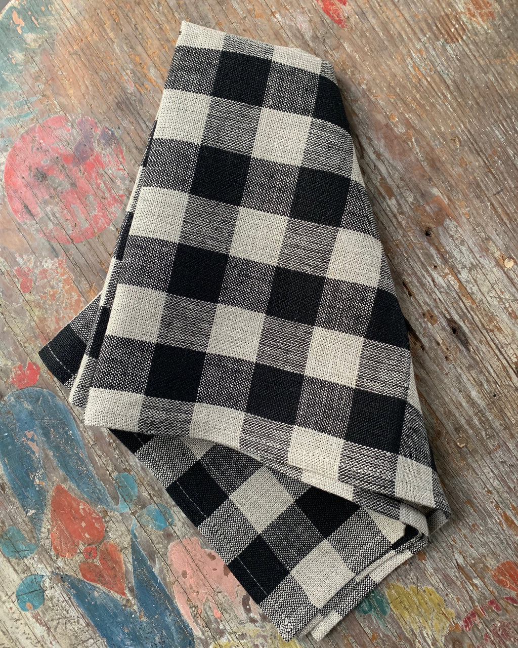 Thick Linen Kitchen Cloth: Black Natural Check