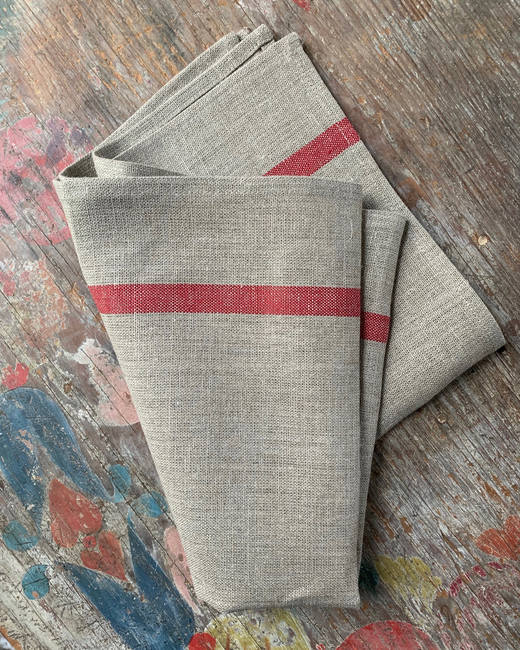 Thick Linen Kitchen Cloth: Natural with Red Stripe