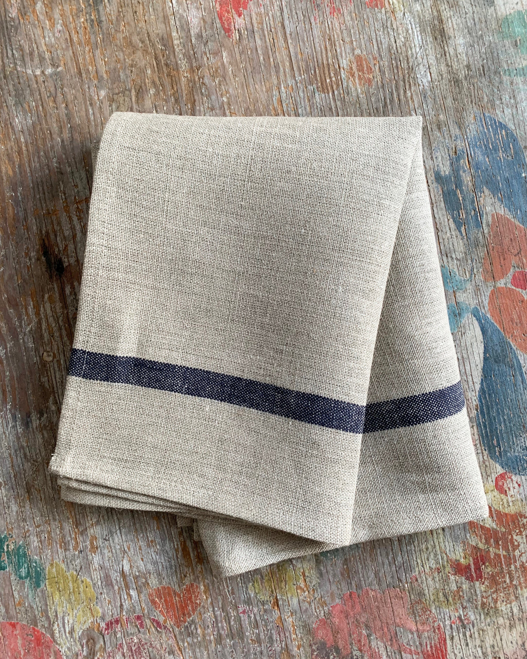 Thick Linen Kitchen Cloth: Natural with Navy Stripe