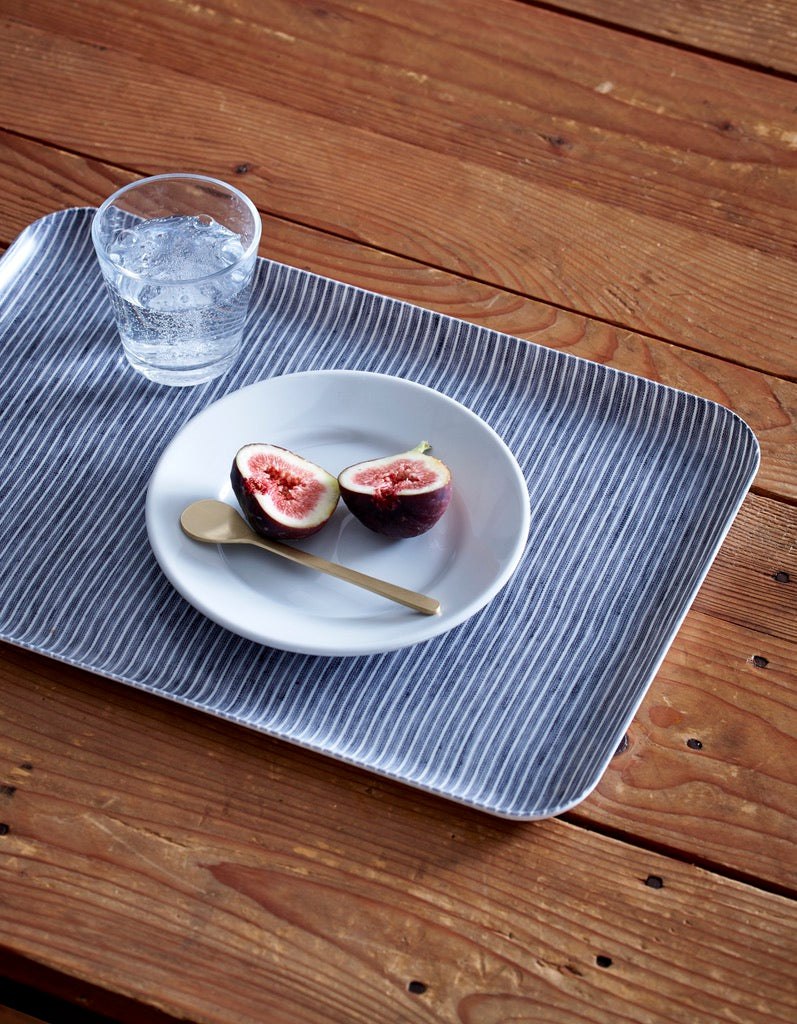 Linen Tray Large: Grey Thin White Stripe