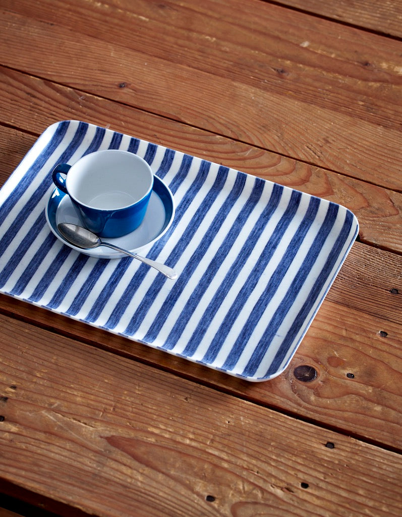 Linen Tray Medium: Blue White Stripe