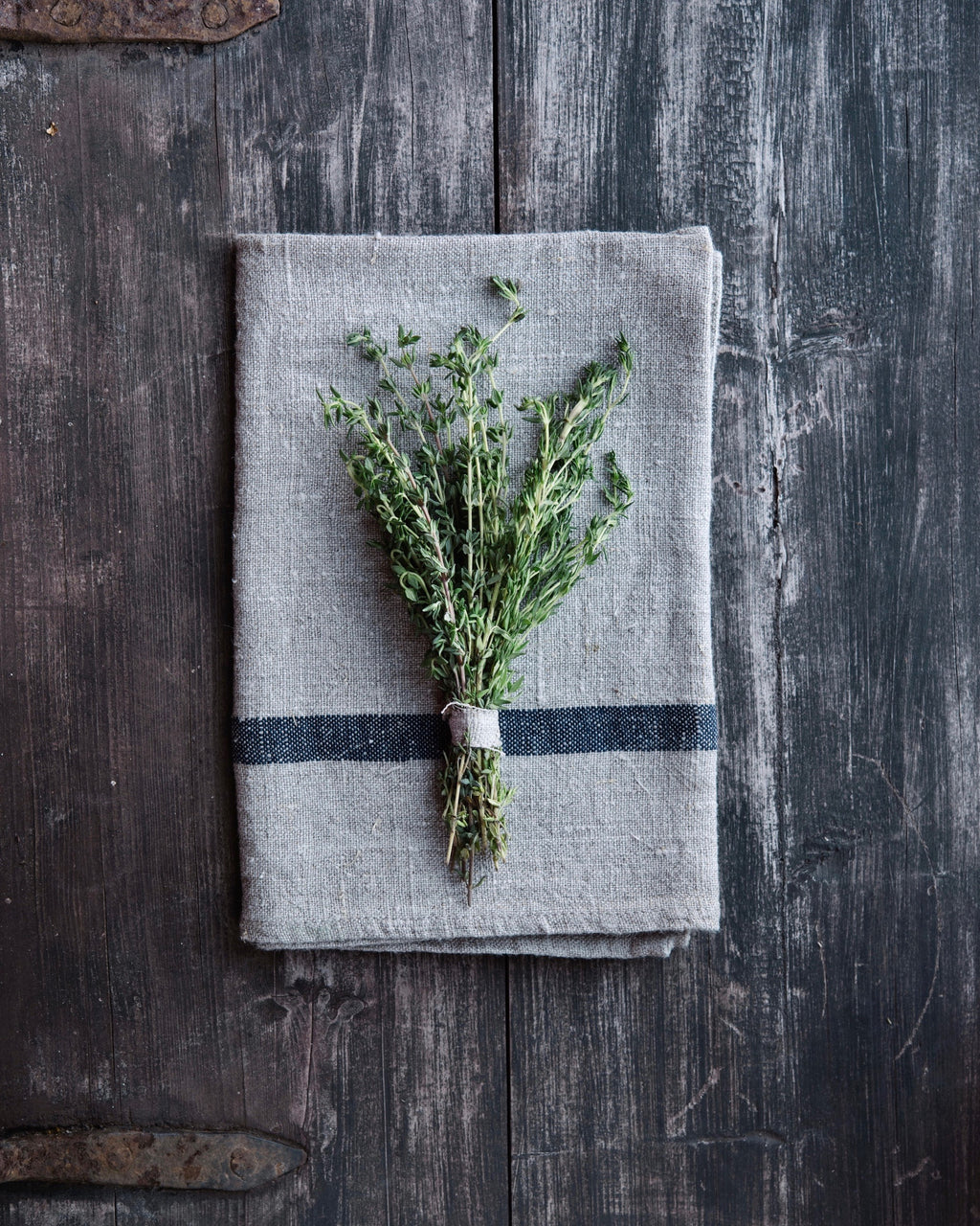 Thick Linen Kitchen Cloth: Natural with Navy Stripe